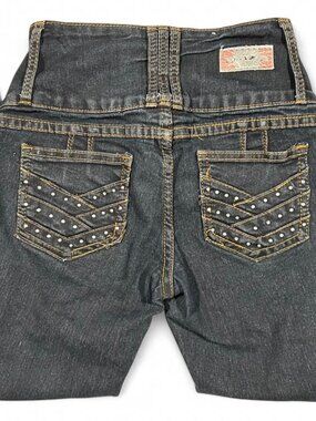 Saza Jeans Dark Wash Rhinestone Sz 0 Y2K Low Rise